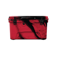 Front facing 45 quart Red and Black RECTEQ ICER cooler and lid closed.