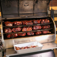 The RT-2500 BFG Wood Pellet Grill with all 3 racks filled with pork butts. 