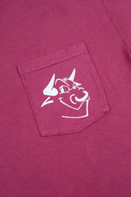 Front facing white screen print recteq bull head on front pocket. 