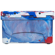 Back facing 45qt. Red, White, and Blue RECTEQ ICER cooler and lid closed.
