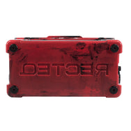 Bottom of the 75qt Red and Black RECTEQ ICER cooler with the Molded inverse recteq logo