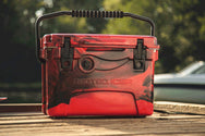 20 qt Red and Black RECTEQ ICER on a dock with handle up