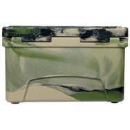 Back facing 45 quart Camouflage RECTEQ ICER cooler and lid closed.