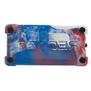 Bottom of the 75qt Red, White and Blue RECTEQ ICER cooler with the Molded inverse recteq logo