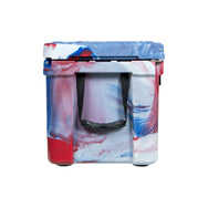 45qt Red, White, and Blue RECTEQ ICER showing the 1" wide removable nylon handles w/molded rubber grip